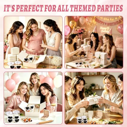 74Pcs Baby Shower Prizes for Game Winners Include Glass Tumblers with Lids and Straws, Hand Creams, Jewelry Boxes, Sunglasses, Powder Puffs for Baby Shower Wedding Bridal Shower Favors (White, 6) - Image 7