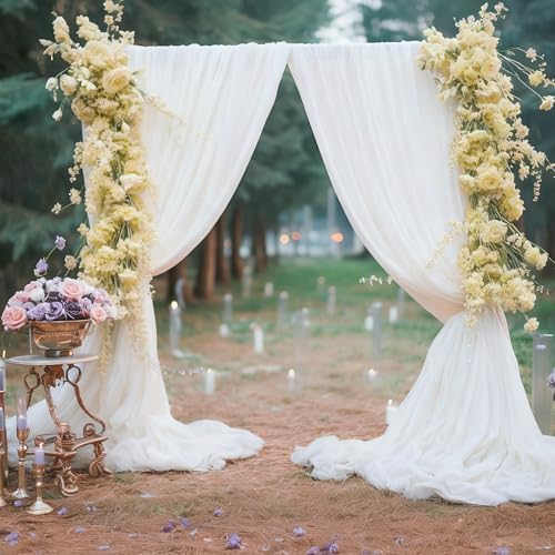 10ft x 10ft Cream White Backdrop Curtains, Wrinkle-Free Sheer Chiffon Fabric Photo Backdrop Drapes for Wedding Arch Party Ceremony Stage Photography Decorations - Image 2