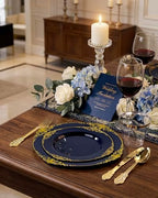 Nervure 350Pcs Blue Plastic Plates, Disposable Dinnerware Set for 50 Guests - Image 2