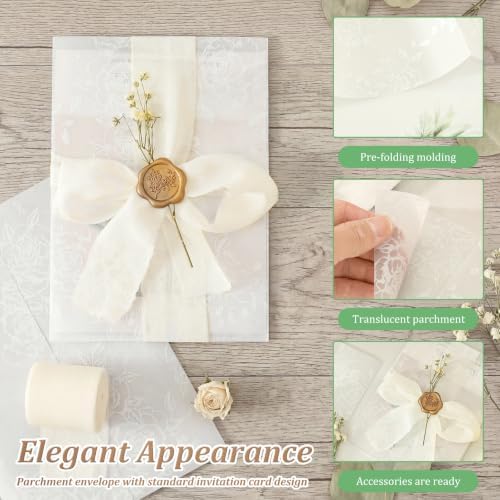 150PCS Wedding Invitation Kit, 5x7 Pre-Folded Vellum Jackets & Wax Seals - Image 3
