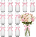 LemonRoad 12 Pcs Vintage Plastic Vases for Centerpieces Small Clear Flower Vase with Pink Ribbon for Farmhouse Wedding Housewarming Pink Birthday Party Favors Rustic Home Tabletop Decoration by Unknown