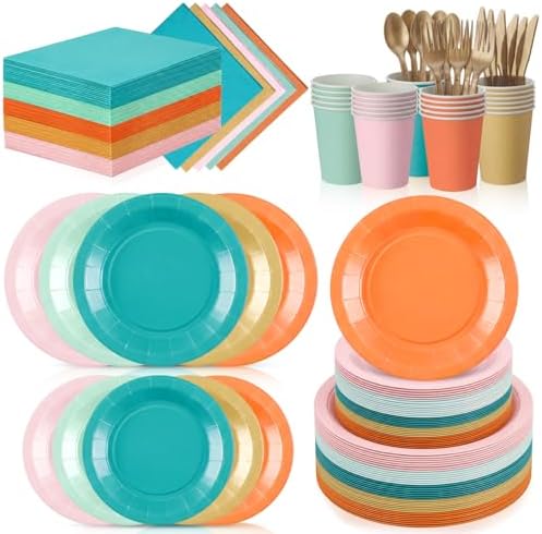Mimorou 175 Pcs Tropical Coral Plates and Napkins Party Supplies by Mimorou