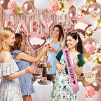 Guudmua 301Pcs Baby Shower Decorations For Girl, Girl Baby Shower Decorations Kits - Disposable Dinnerware Set With Pink Rose Gold Floral (50 Guest), "BABY girl" Banner, Balloon, Sash, Cake Topper - Image 6