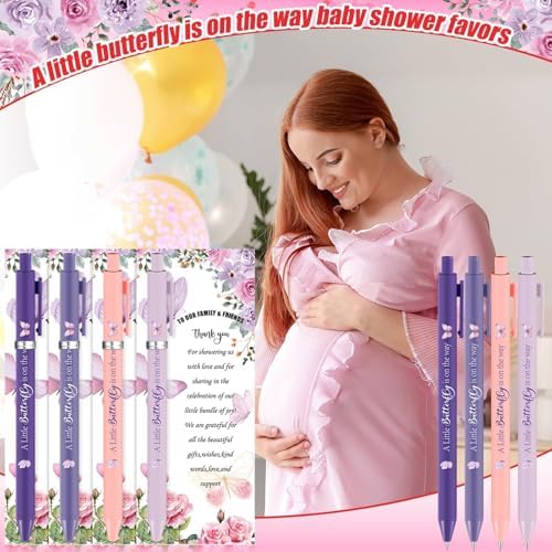 180 Pcs Butterfly Baby Shower Gifts for Guest A Little Butterfly is On The Way Party Favors Retractable Ballpoint Pens Keychains and Greeting Cards Bulk Gender Reveal Souvenirs Prize Game Supplies - Image 6