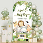 7.2ft Safari Baby Shower Arch Backdrop Cover,Jungle Cartoon Animals Palm Leaves A Sweet Baby Boy is On His Way Arch Covers Backdrop for Boys Baby Shower Party Banquet Decorations - Image 2