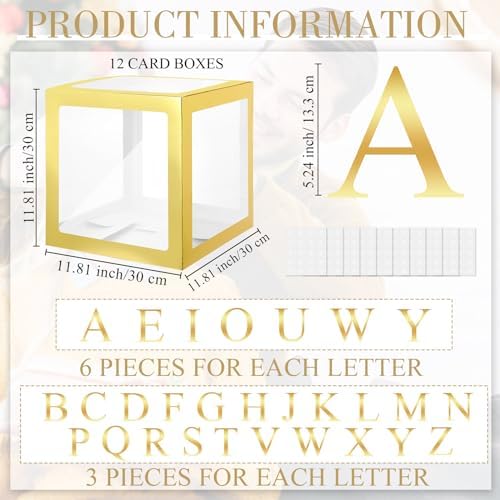 Thyle 12 Pcs Baby Balloon Boxes with 99 Letters for Baby Shower, Gold - Image 2