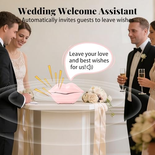 Lip Shape Audio Guest Book Wedding Phone, Motion Sensor to Play Welcome Greeting Voice, Infrared Sensor Voice Recorder, Suitable for Wedding, Hotel Reception, Store Greeting,Pink - Image 3