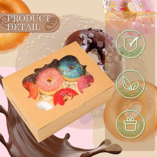 KPOSIYA 65 PCS 8x6x2.5 Inch Cookie Boxes with Window Brown Bakery Boxes Pastry Boxes for Gift Giving, Treat, Dessert, Cupcakes, Chocolate, Strawberries, Donuts, Muffins (5 Style Windows) - Image 3