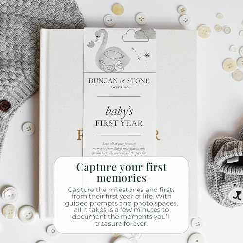 Duncan & Stone Baby Book First Year, Linen Memory Keepsake, Sage Green, 112 - Image 3