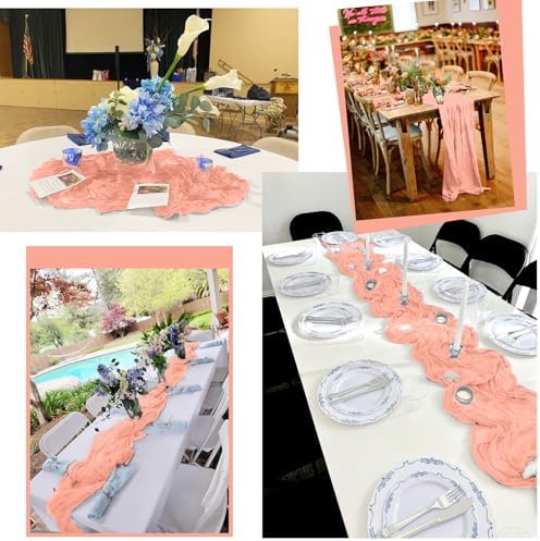 24 Pack Coral Table Runner 10Ft Cheesecloth Table Runner Rustic Gauze Table Runners Romantic Long Sheer Fabric Cheese Cloth Table Runners for Wedding Party Bridal Baby Shower - Image 6
