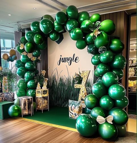 Green Gold Balloon Garland, Double Stuffed Black Gold Dark Emerald Forest Sage Green Balloon Arch Kit for New Year Graduation Baby Shower Jungle Birthday Woodland Party Decorations - Image 2