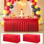 2 pk Red Spandex Tablecloth 6ft with Ruffle Skirt,Wrinkle Free High Stretchy Fitted Tablecloths for 6 Foot Rectangle Tables,Pleated Spandex Table Covers 6ft for Christmas Parties Banquet Weddings by ENJOYYOURPARTY