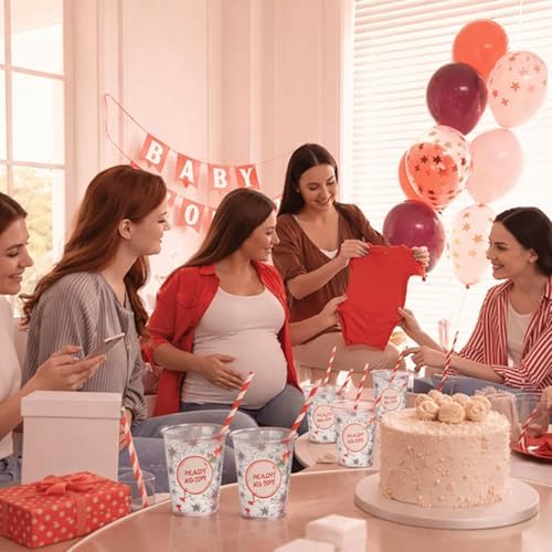 Willinglong 100 Pcs She's Ready to Pop Baby Shower Cups 12 oz Disposable - Image 6