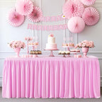 Pink Polyester Table Clothes for 8 Foot Rectangle Tables, Wrinkle Free Fitted Table Cover 8ft Stretch Tablecloths with Skirt for Parties Weddings Birthday Banquet Baby Shower - Image 5
