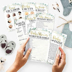 Hadley Designs 75 Greenery Who Knows Mommy Best, Baby Prediction and Advice Cards, 25 True Or False, Word Scramble For Baby Shower Ideas-8 Double Sided Cards Games Funny, Baby Shower Party Supplies - Image 2