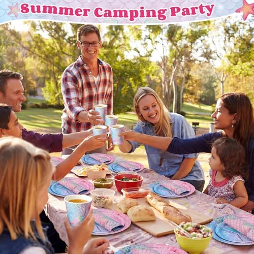400 Pcs Mermaid Party Decoration for 50, Pink Blue Mermaid Birthday Paper Plates Napkins Cup Cutlery Under The Sea Princess Disposable Tableware for Baby Shower Ocean Birthday Party Supply - Image 4