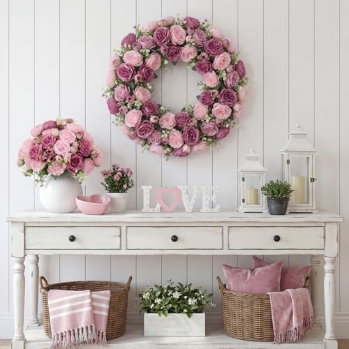 Geosar 24 Bundles Artificial Peonies Flowers,Russet Red,Light Pink - Image 6