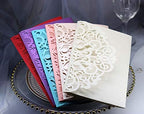 50PCS 3D Lace Flower Laser Cut Wedding Invitation Cards with Envelope Blank Inner Sheet Hollow Out Flower Shape Invitations for Wedding Quinceanera Birthday Shower Engagement Party 13 - Image 4