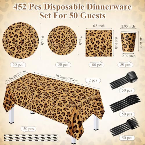 Funnymoom 452 Pcs Leopard Print Birthday Party Decoration Supplies Serve 50 - Image 2