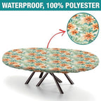 Christmas Gnome Dreams Floral Pattern #2 Fabric Print Oval Tablecloths Stain Resistant Oilproof Elastic for Bridal Shower Engagement Housewarming Wedding Fits for 48" x 68" Oval Table - Image 2