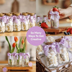 Ethisa Small 24 Pack Butterfly Party Favor Glass Bottles with Ribbons and Stickers - Vintage Baby Shower and Birthday Favors for Guests and Table Centerpieces Decorations - Purple Theme Candy Jar - Image 4
