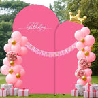 Hot Pink Arch Backdrop Cover 2 Set - 6.6FT, 5FT Spandex Fitted Wedding Arch Stand Covers Round Top Chiara Arch Backdrop Stands Cover for Birthday Parties Banquet Photo Background Decoration - Image 4