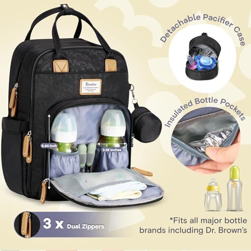 RUVALINO Baby Diaper Bag Backpack with Changing Pad, Black Leopard - Image 2