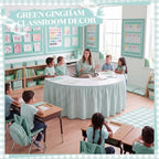 Back to School Green Gingham Teacher Desk Skirt for Classroom - Image 3