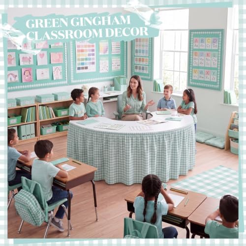 Back to School Green Gingham Teacher Desk Skirt for Classroom - Image 3