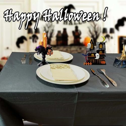 [6 Pack] Black Paper Tablecloths Disposable for Rectangle Tables, 54 X 108 Inch Party Table Cover with Plastic Backing, Waterproof 3 Ply Table Cloth for Halloween Banquet Parties, New Pattern - Image 6