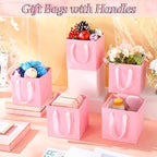 Windyun 50 Pcs Mini Paper Gift Bags with Handle 6 x 6 x 6'' Square Small Favor Bag with DIY Thank You Tag for Christmas Birthday Wedding Bridal Shower Bridesmaid Graduation Party (Pink) - Image 4