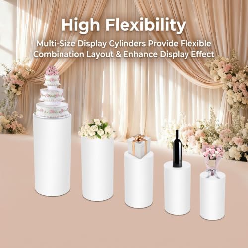 5 Pcs White Round Cylinder Cake Stand Set Metal Dessert Display Risers - Image 5