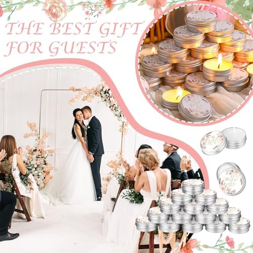 MTLEE 50 Pcs Boho Beige Floral Wedding Candles Gift Favors for Guests 1 oz - Image 4