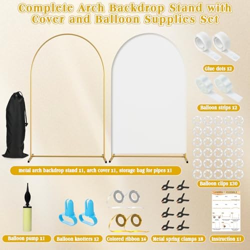 Arch Backdrop Stand and Cover Set| 7.2ft Wedding Metal Arch Stand with Spandex Fitted Backdrop Cover|Gold Balloon Arched Frame White Arch Cover for Birthday Party Baby Shower Graduation Ceremony Décor - Image 3