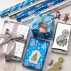 WRAPAHOLIC 30 Inch Christmas Wrapping Paper Roll - Jumbo Roll Blue and Silver Snowflake and Stripe Set with Metallic Foil Shine - 4 Rolls - 30 Inch x 120 Inch Per Roll - Image 3