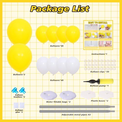 2‑Set Matte White Yellow Balloon Column Kit for Birthday&Baby Shower Party - Image 3