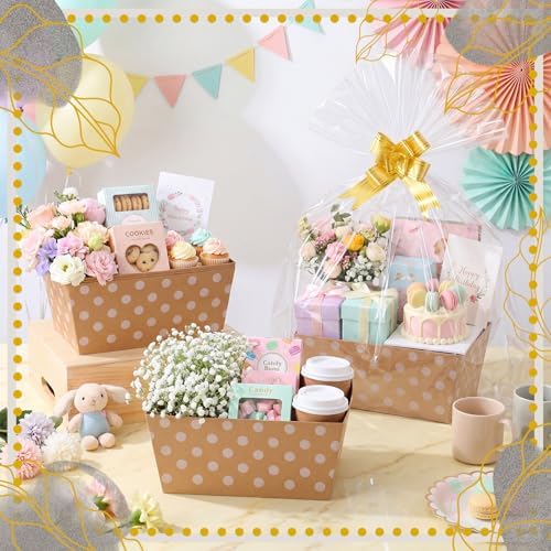 Funnymoom 24 Pack Polka Dot Gift Baskets with Handles, Kraft Base - Image 6