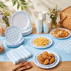 Funnymoom 250 Pcs Blue Gingham Paper Plates and Napkins Party Supplies - Image 6