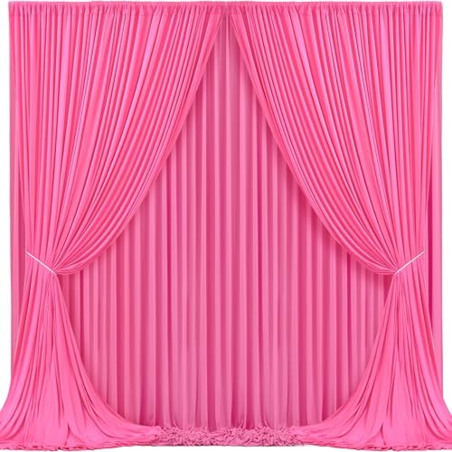 Hot Pink Backdrop Curtain 4 Panels-Wrinkle-Free Polyester Photography Drapes for Wedding Party Photo Background Decorations- 16 X10FT (Hot Pink) - Image 2