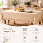 Yellow White Striped Ruffled Tablecloth Rectangle 55" x 70" Farmhouse Washed Cotton Table Cloth with Short Ruffle Cottage Table Cover for Boho Dining Room Kitchen Picnic Home Party Decoration - Image 5