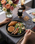 bUCLA 150PCS Black and Gold Plastic Plates - Black Gold Plastic Dinnerware Set Disposable - Include 25 Dinner / 25 Dessert Plates, 25 Knives, 25 Forks, 25 Spoons, 25 Cups, Ideal for Party & Graduation - Image 4