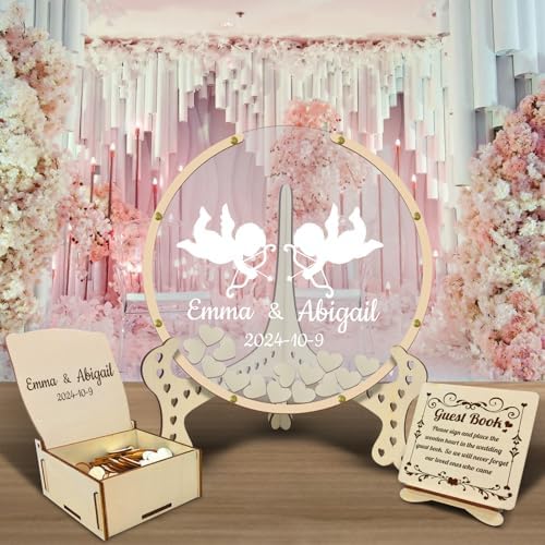Wedding Guest Book Alternative - Round Drop Box with Heart Pieces - Rustic Wood & Acrylic Sign-in Book for Wedding Reception-Unique Wedding Keepsake Frame - Image 2