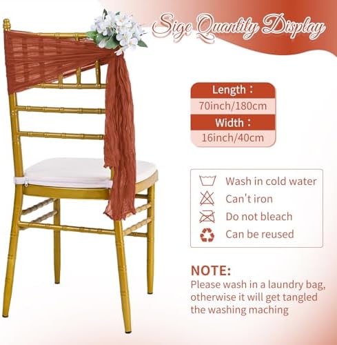 60 PCS Terracotta Cheesecloth Chair Sashes, 16 x 70 inch Cheesecloth Sashes Rustic Chair Decorative Bows Designed ChairCover for Wedding Banquet Party Aisle Home Kitchen Decoration - Image 4