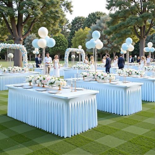 8 Pack Baby Blue Table Cloth for 6 Foot Rectangle Tables Spandex Fitted Tablecloth 6ft Stretch Table Covers Skirt Baby Blue Banquet Tablecloths Wrinkle Free Tablecloth for Party Wedding Birthday Event - Image 3