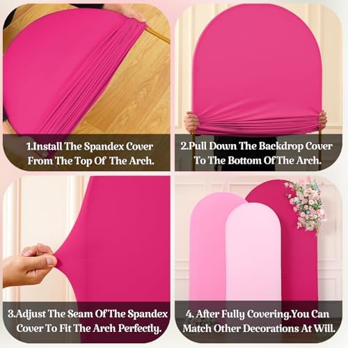 Set of 3 Arch Backdrop Covers(6ft, 5ft, 4ft) - Premium Stretchy Spandex Backdrop Arch Stand Cover for Baby Shower,Wedding,Party Decor Chiara Cover with Double-Sided Design(Pink) - Image 5