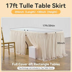 204in Champagne Gold Tulle Table Skirts for Rectangle Tables 8ft 6ft, 2-Layer Beige Ruffle Tulle Tutu Cloth Table Skirt 17ft for Wedding Party Birthday Baby Shower Cake Dessert(No Table Cover) - Image 5