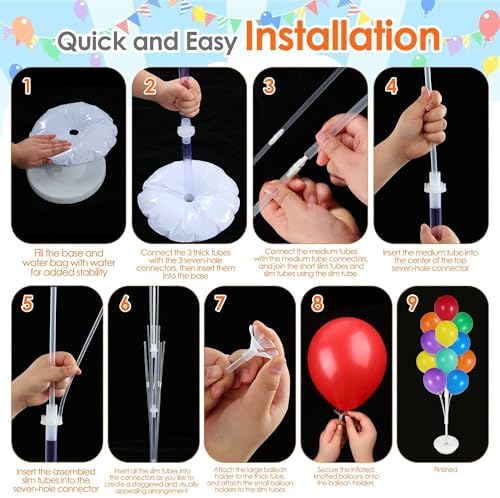 Aneco 4 Set Balloon Stand Kit with Base Pole Water Bag for Floor, 63 Inch Balloon Tower Backdrop Decoration Sesame Street Party Baby Shower Gender Reveal Birthday Wedding Decorations, Only White Stand - Image 5