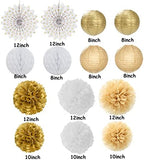 52Ft White-Gold Champagne Party-Decorations Heart Streamers Garland with 14pcs Christmas Wedding Engagement Paper Lanterns Fan,Tissue Pom Poms,Honeycomb Balls - Image 3