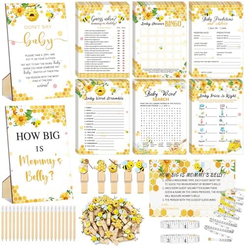Funnymoom 426 Pcs Bee Baby Shower Games Set, 8 Games Bingo Scramble by Funnymoom