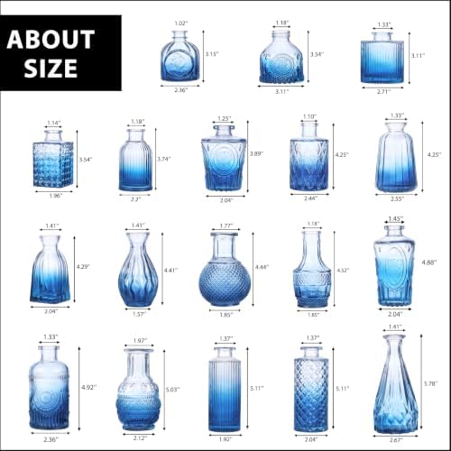 Fixwal Set of 18 Blue Bud Vases for Flowers, Vintage Clear Glass Vases Small Vases for Centerpieces for Home Table Decor Rustic Wedding Decorations - Image 2